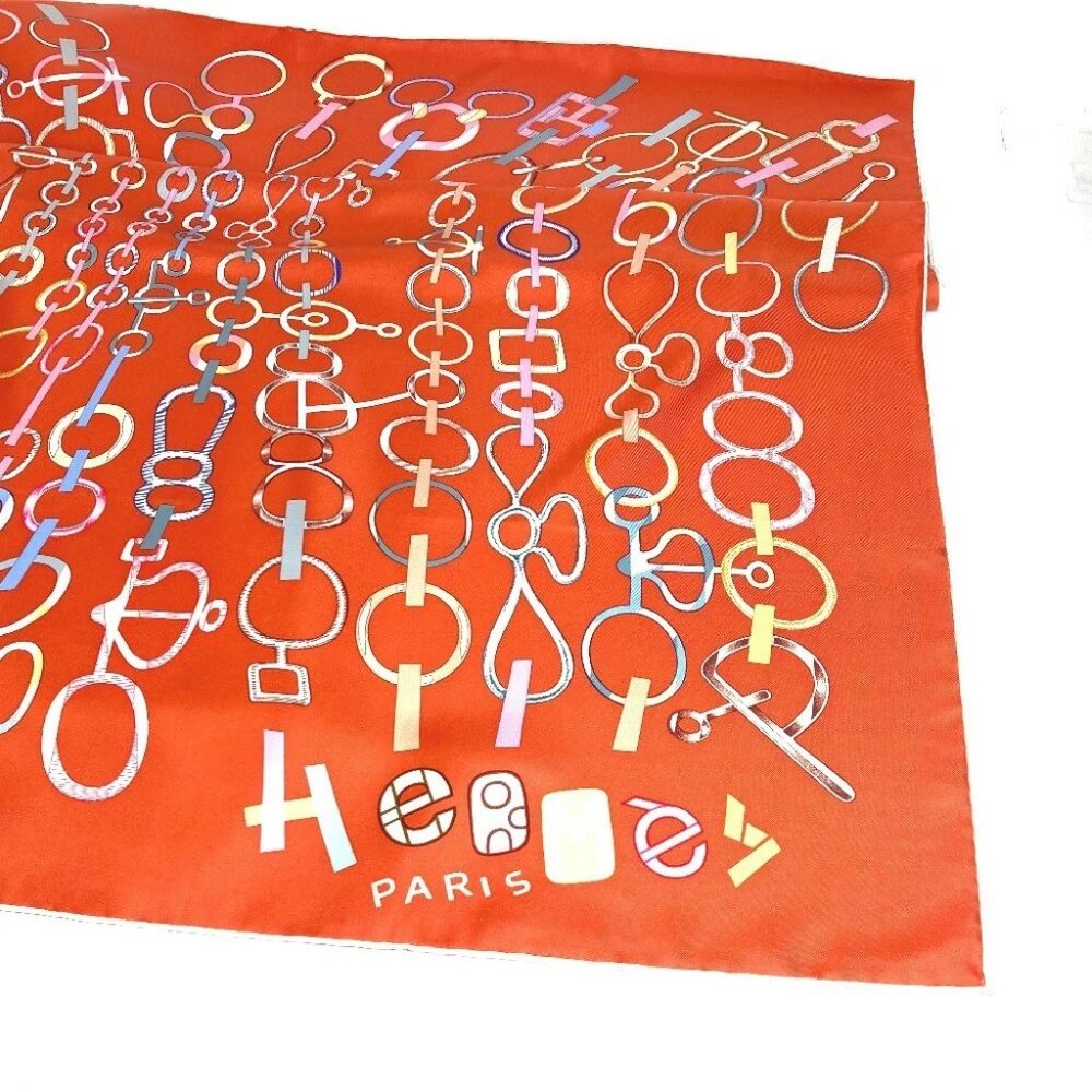 HERMES Carre90 Carre 90 DO RE BOUCLES Scarf silk Orange Unused - Picture 2 of 12